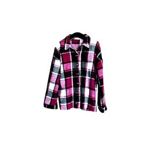 Bizzys women's size XL shacket pink plaid button-up long sleeves